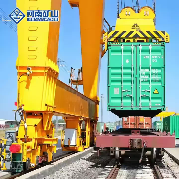 Rail-mounted container stacker for logistics yard